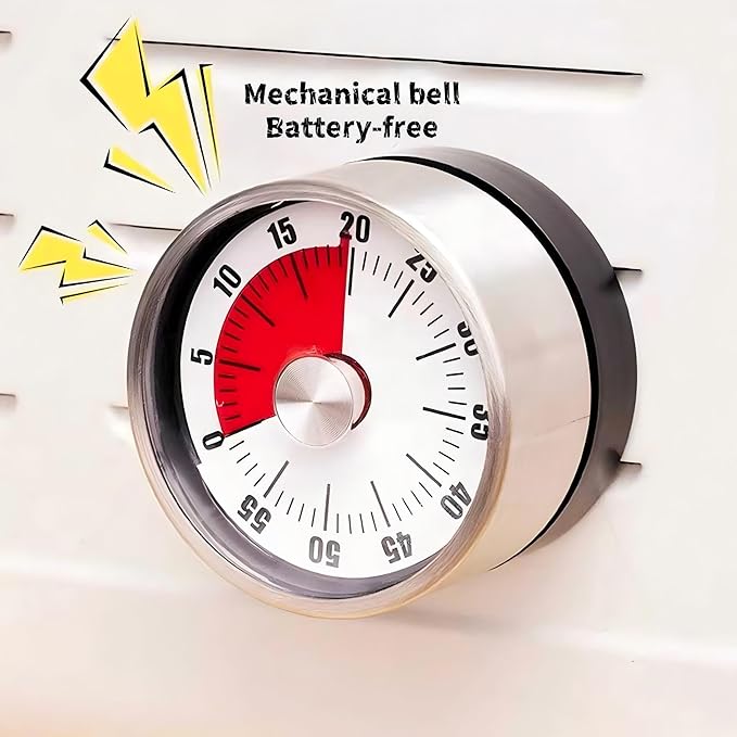 Kitchen Timers for Cooking, Magnetic 60 Minute Mechanical Wind Up Timer Manual with Loud Alarm and Stainless Steel Body for Chef Home Baking Cooking Oven Salon (White - 1Pcs)