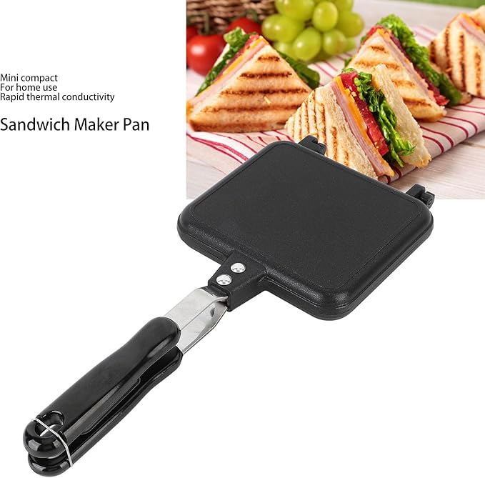 Sandwich Maker Non Stick Hot Sandwich Panini Maker with Handle Aluminum Alloy Grilled Panini Maker Frying Pan Uniform Heating Stovetop Toasted Sandwich Maker for Breakfast(Style 2)(Style 1)