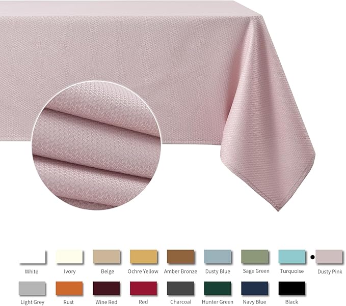 maxmill Jacquard Tablecloth Stain Resistant Waterproof Wrinkle Resistant Spillproof Washable Soft Textured Table Cloth for Dining Room, Indoor and Outdoor Use, Rectangle 60 x 140 Inch, Dusty Pink