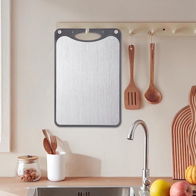 WOJGDPB Titanium Cutting Boards For Kitchen, Double Sided Cutting Board, Food Grade Titanium And Wheat Straw PP Chopping Board, Easy To Clean, Large Size 15”×10” Dark Gray