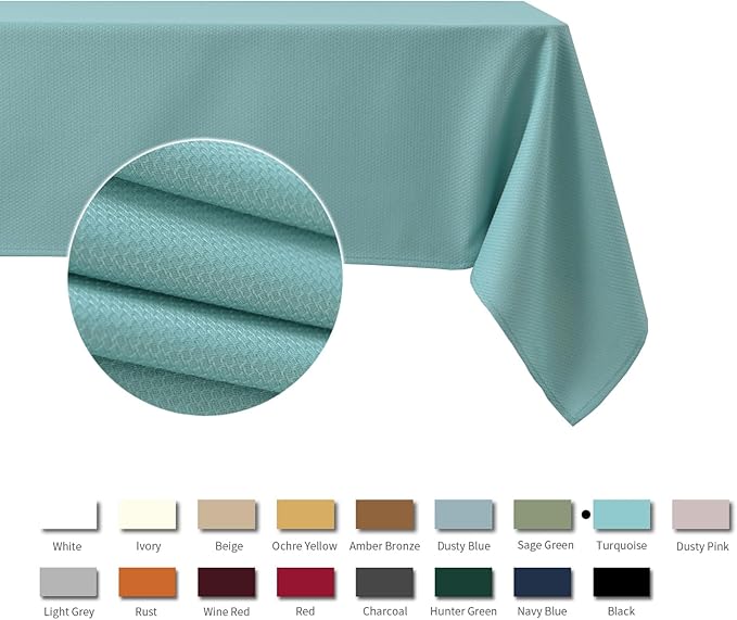 maxmill Textured Rectangle Tablecloth, Wrinkle Free Spill Proof, Soft Jacquard Table Cloth for Buffet Banquet Parties Event Holiday Dinner, Indoor and Outdoor Use, 60 x 84 Inch Turquoise
