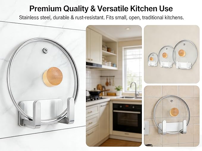 Stainless Steel Wall Mounted Cutting Board Holder Punch-Free Adhesive Multifunctional Kitchen Organizer Pot Lid Storage Rack 7" x 2.3" x 1.8"