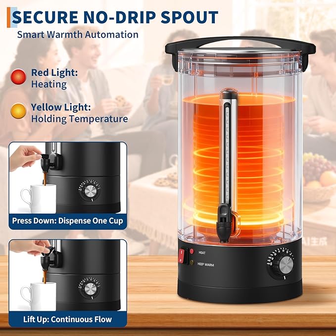 Garvee 18 L/120 Cups Coffee Urn- 4.8 gal Double Wall Commerical Coffee Maker for Buffet Catering Wedding Gathering,Large Capacity Hot Coffee Dispenser,Stainless Steel Hot Water Urn-Black