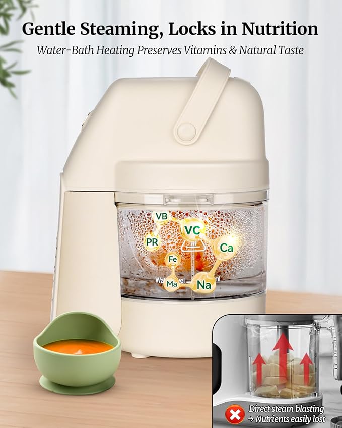 Baby Dolce Baby Food Maker, 9 in 1 Glass Baby Food Processor Steamer Puree Blender with 6 Blades, One Step Cook Grinding, Touch Screen Control, Multifunctional Blender with 24h Timer, Dishwasher Safe