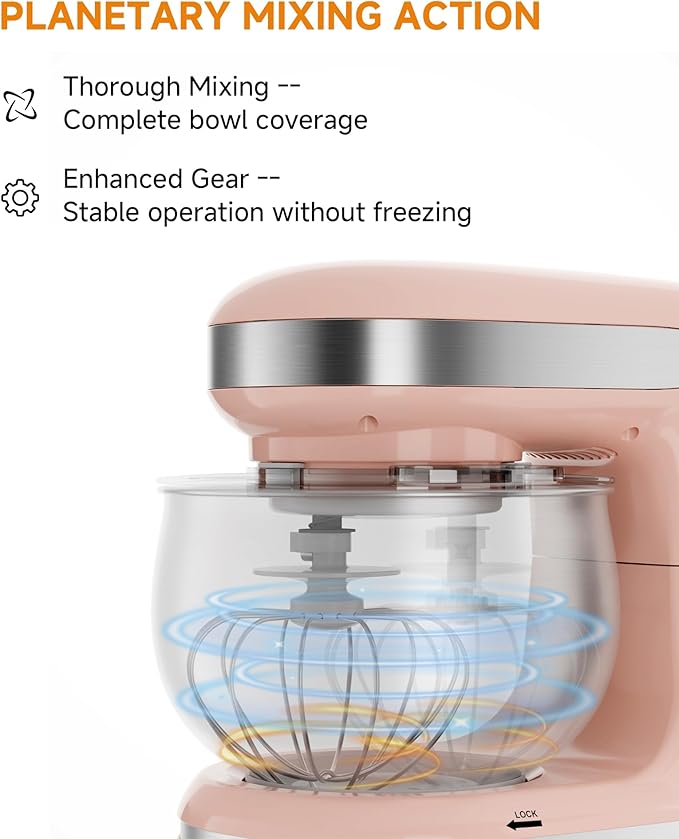 Stand Mixer, 3.4QT Lightweight Kitchen Mixer, 6+P Speed Tilt-Head Electric Food Mixers for Daily Use with Egg Whisk, Dough Hook, Flat Beater, Bread Dough Mixer for Baking (Pink)