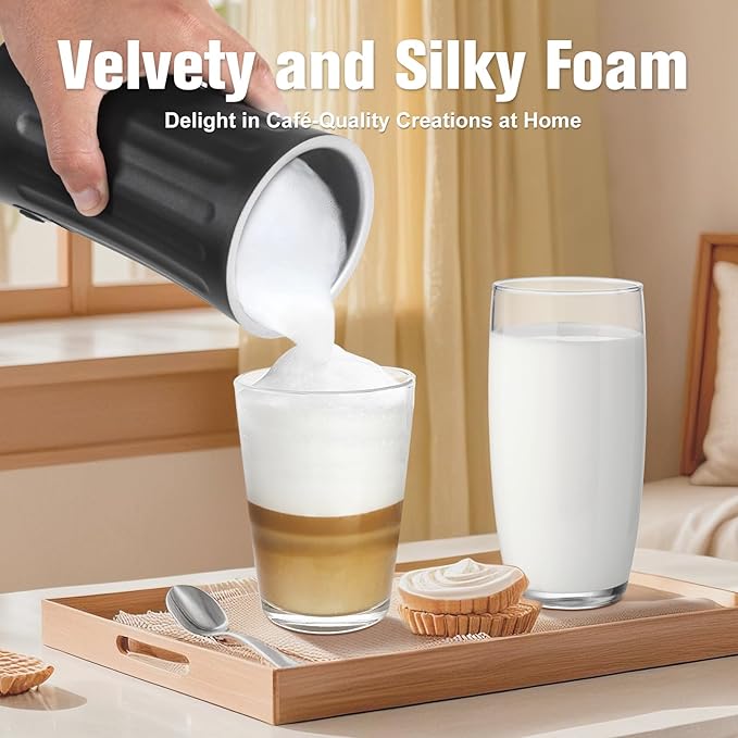 CookSwift Milk Frother, 4-in-1 Milk Steamer and Frother, 8.1oz/240ml Automatic Warm and Cold Foam Maker, Auto Shut-Off Frother for Coffee, Latte, Cappuccino, Macchiato(Black)