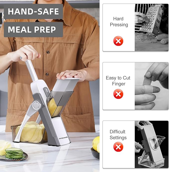 Safe Mandoline Slicer for Kitchen, Adjustable Thickness 0.1-8 mm, Professional Vegetable Slicer, Potato Slicer, Food Chopper French Fry Cutte, Mandolin, Chopping Artifact (just Slice, LightGray)