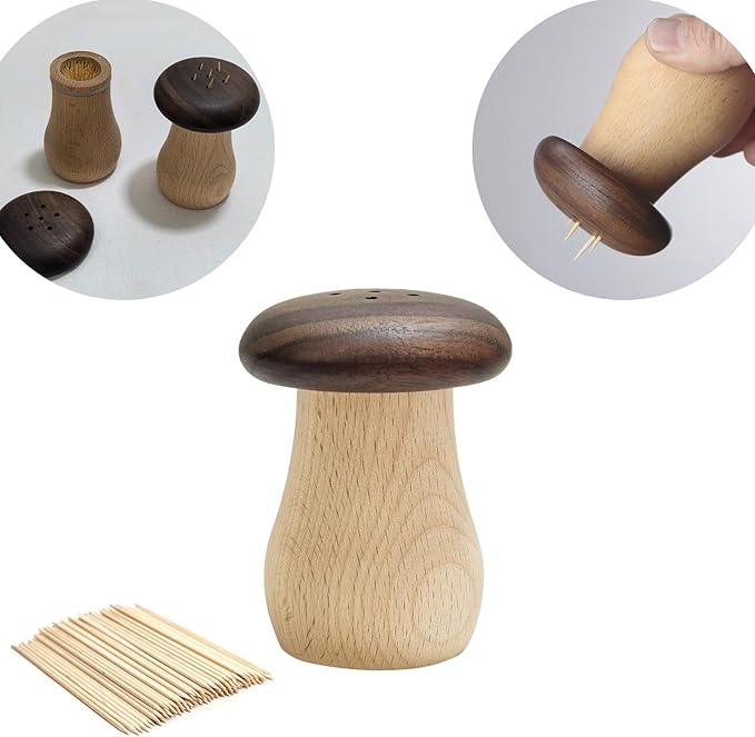 Cute Mushroom Toothpicks Holder with 390 Pcs Toothpicks, Cactus Toothpick Holder Dispenser for Home Kitchen Table Decor Accessories, Warm and Unique Gifts (1.Mushroom)