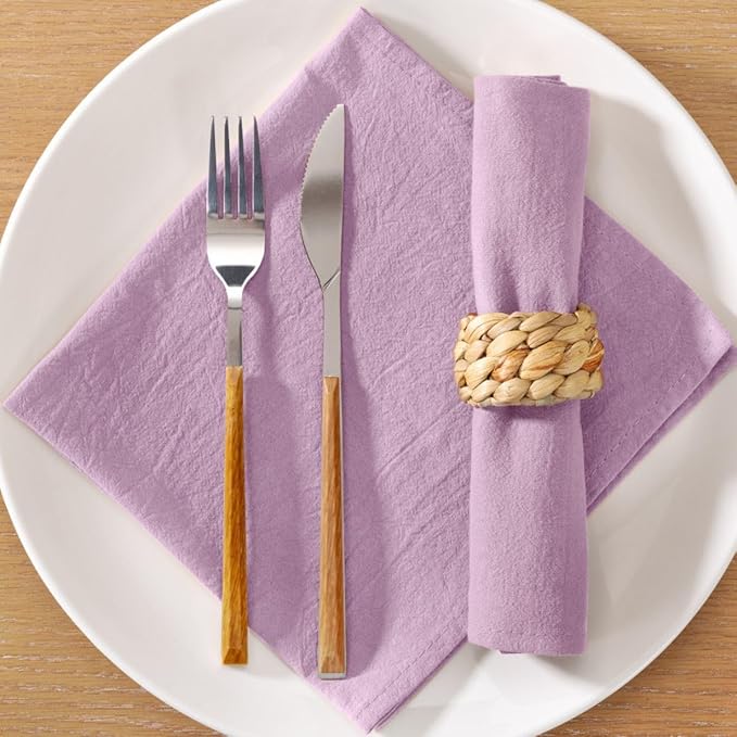 MLMC 4 Pack Lilac Purple Cloth Napkins Rustic Washable Cotton Linen Napkins Set of 4 17"x17" Lavender Reusable Dinner Napkins Cloth for Spring Easter Wedding Baby Shower Party Gathering Everyday Use