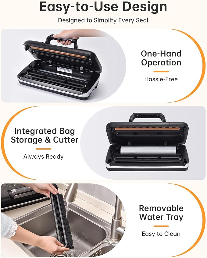 85kPa Heavy Duty Vacuum Sealer Machine, Commercial Grade Food Sealer with Double Seal, One-Hand Operation Handle, Built-in Cutter & Bag Storage, Moist/Dry Modes for Sous Vide, Meat & Meal Prep