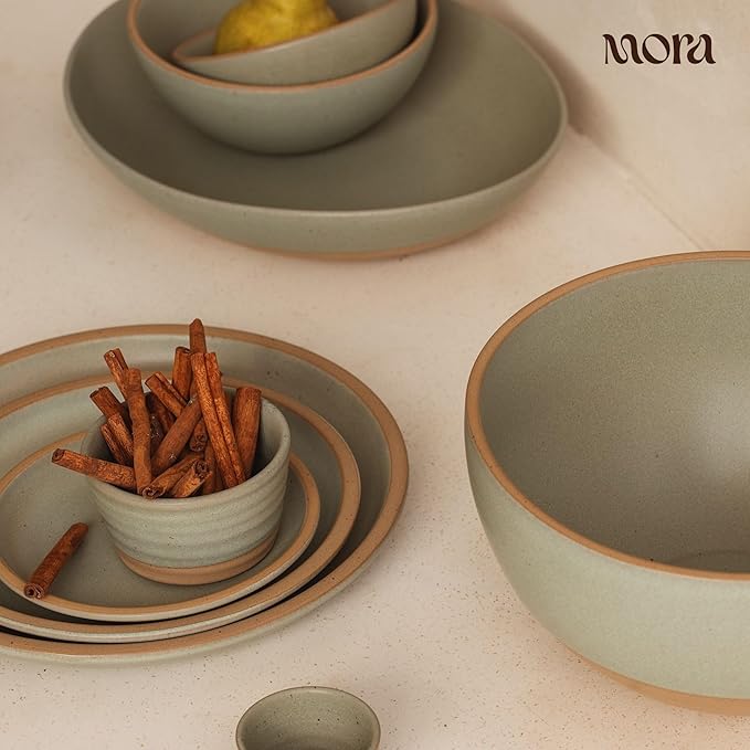 Mora Micro Ramekins Set of 4, 6oz Ceramic Pottery Baking Dishes - Microwave, Oven and Dishwasher Safe - Thyme