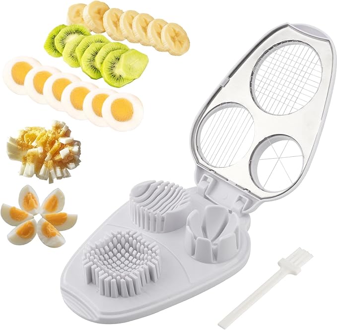 3-In-1 Egg Slicer for Hard Boiled Eggs,Stainless Steel Egg Cutter with 3 Cutting Modes,Multipurpose Kitchen Gadget Dicer for Butter Strawberry,Mushroom,Banana,Tomato,Easy to Use