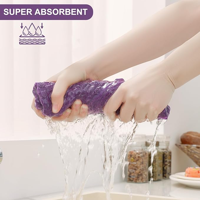 Homaxy 100% Cotton Kitchen Towels and Dishcloths Set, 12 x 12 & 15 x 25 Inches, Set of 12 Bulk Terry Cloth Dish Towels, Super Soft and Absorbent Hand Towel with Hanging Loop, Purple