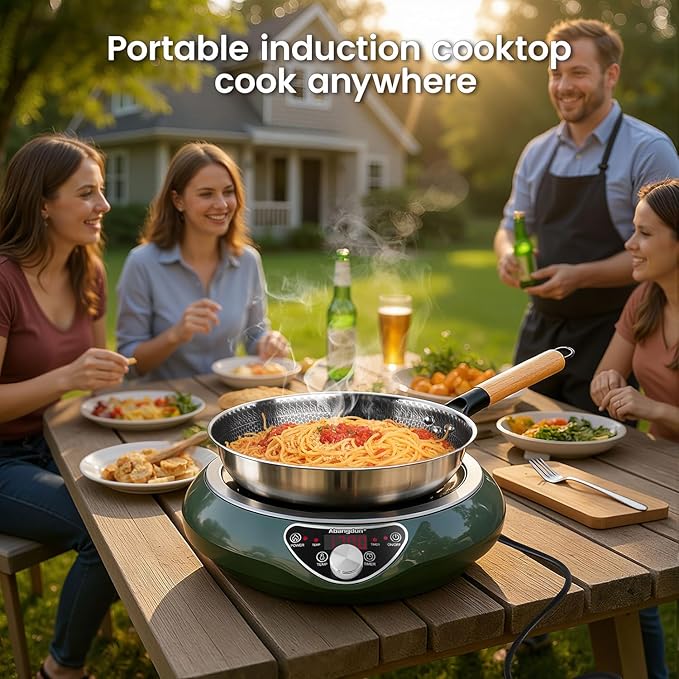 Abangdun Wok Induction Cooktop 1700W 120V Burner Induction Curved Electric Stove Hot Plate Round Bottom Frying Evenly