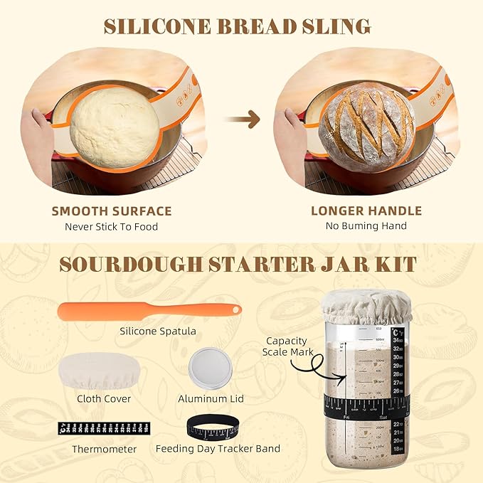 Sourdough Starter Kit, Bread Making Kit with Sourdough Starter Jar for Beginners, Banneton Bread Proofing Basket for Home and Kitchen, Sourdough Bread Baking Supplies, Bread Making Tools Kit