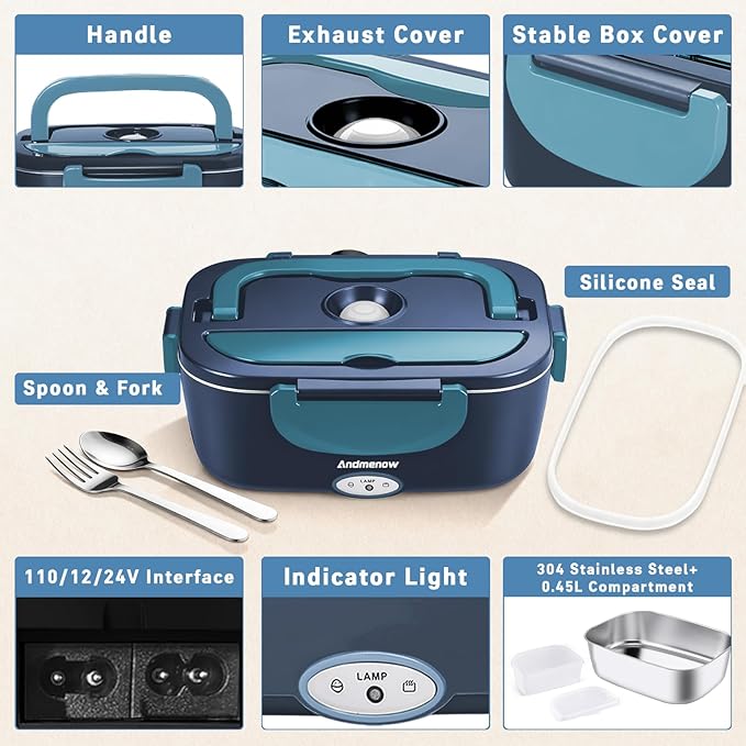 Heated Lunch Box,Electric Lunch Box for Adults- 1.5L Portable Food Warmer for Travel,On-the-Go,Office Use | Stylish,Spill & Dishwasher-Safe,Warming Soup & Meal,Men & Women's Gifts,Dark Blue