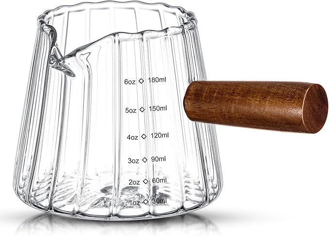 Espresso Shot Glass with Handle, 6 Oz/180 ml Espresso Cup with Single V-shaped Mouth, Measuring Cup for Milk Tea Coffee Bar Accessories(Clear,1 Pcs)