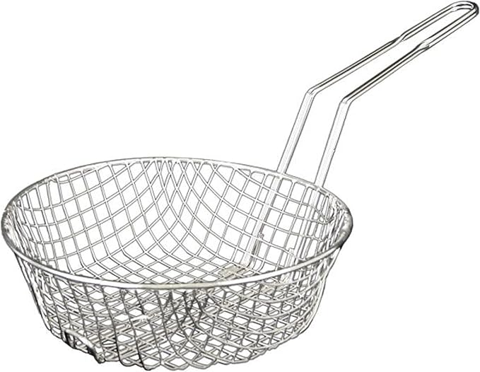 TrueCraftware- 10" Round Coarse Mesh Culinary Basket Nickel Plated with 9-1/8" Handle Length- Kitchen Frying Basket Food Strainer Skimmer Strainer for Cooking Home Kitchen Restaurants
