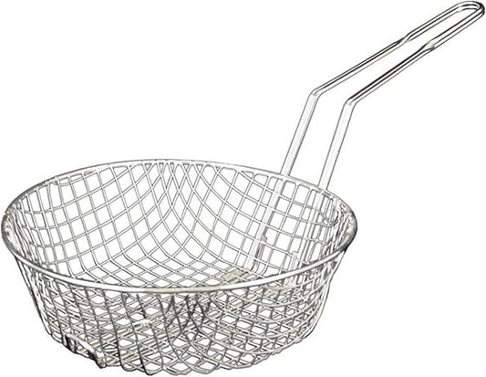 TrueCraftware- 10" Round Coarse Mesh Culinary Basket Nickel Plated with 9-1/8" Handle Length- Kitchen Frying Basket Food Strainer Skimmer Strainer for Cooking Home Kitchen Restaurants