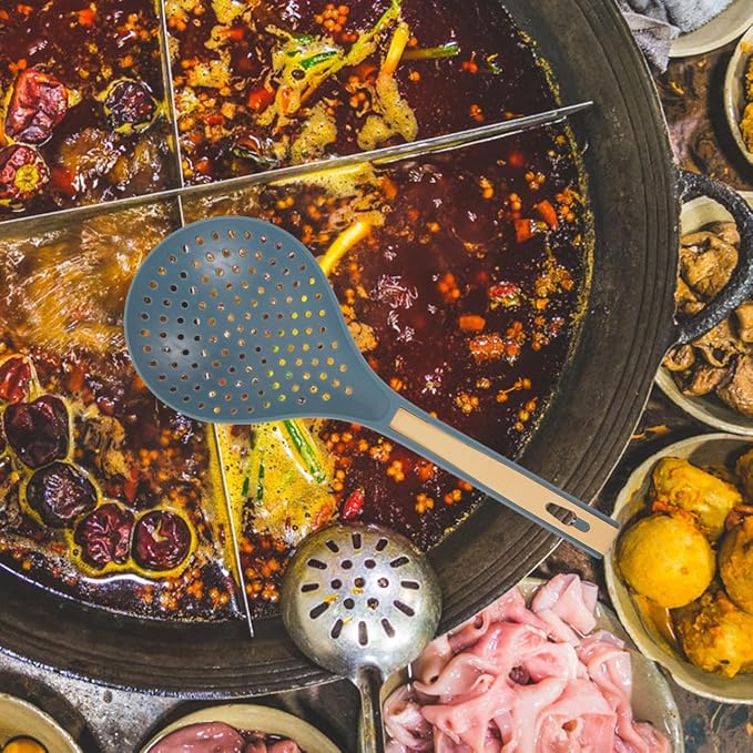 Long Handle Spoon Ladle 13.78 Inch Heatproof Abs Skimmer Strainer for Kitchen Cooking Ramen Noodle Dumplings Hot Pot