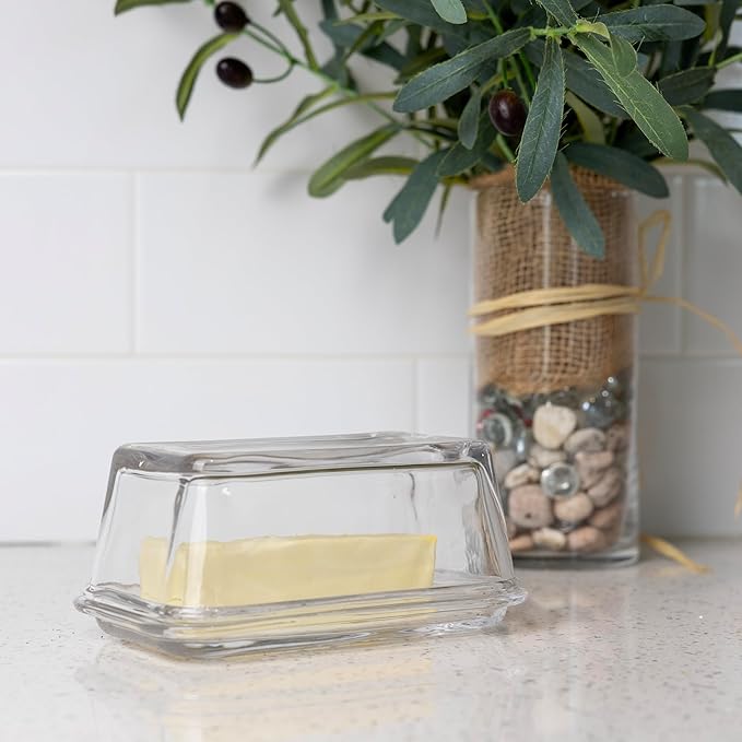 Fox Run Glass Butter Dish With Cover, Clear Butter Dish For The Counter or Refrigerator