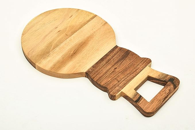 Treen Art Wooden Christmas Cutting Board for Kitchen Decor, 14"L x 8"W Snowman Shaped Acacia Wood Chopping Board with Handle, Serving Charcuterie Platter