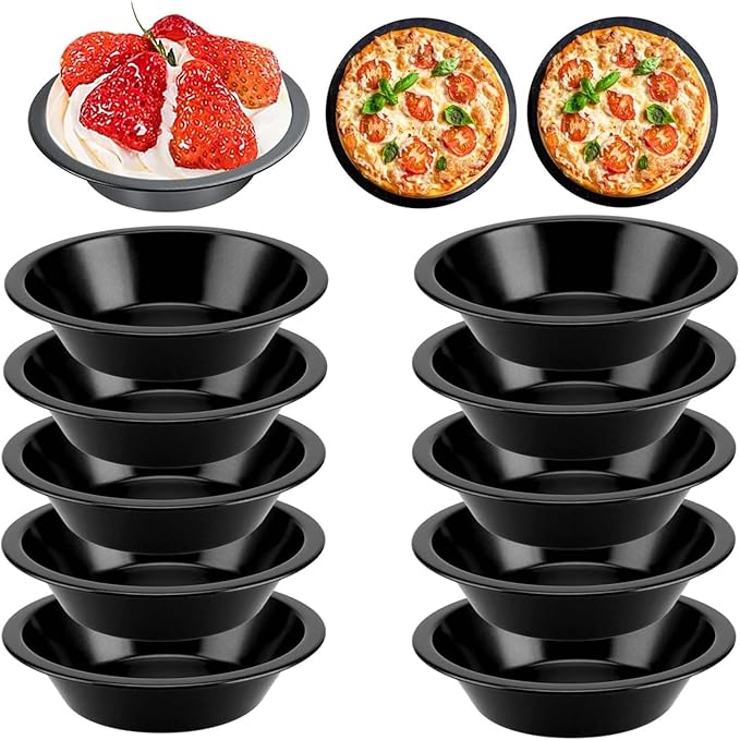 RHBLME 10 Pack Mini Pie Tins, Nonstick 4 Inch Small Pie Pans, Carbon Steel Individual Pie Tins for Baking Dessert, Fruit Pie and Beef Pie, Oven Safe & Dishwasher Safe