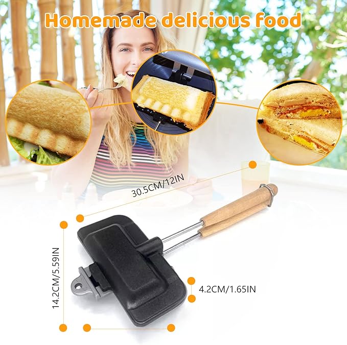 Longzhuo Double-Sided Removable Sandwich Baking Pan, Non Stick Frying Pan, Grilled Cheese Maker,Flip Grill Pan, Sandwich Baking Tray for Pancakes, Omelets, and Hot Dog Toast