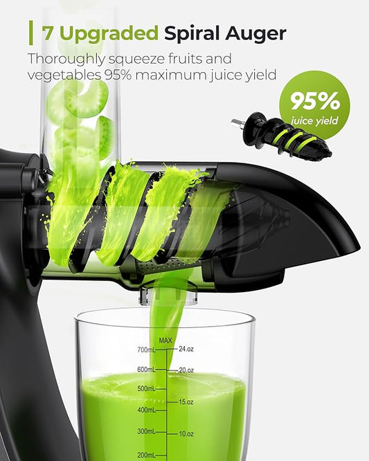 Jocuu Slow Masticating Juicer with 2-Speed Modes - Cold Press Juicer Machine - Quiet Motor & Reverse Function - Easy to Clean Juicer Extractor - Juice Recipes for Fruits & Vegetables (White)