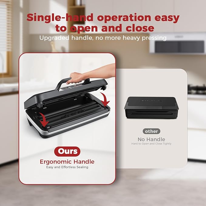 Vacuum Sealer Machine, 95Kpa Powerful Suction System Commercial Full Automatic Vaccum Sealer with Built-in Cutter & Bag Storage, Includes 1 Bag Roll + 10 Pre-cut Bags