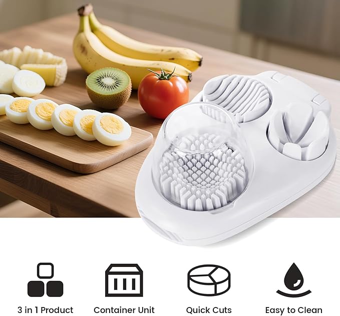 Nxyznmql3-In-1egg Slicer For Hard Boiled Eggs,Stainless Heavy Duty Steel Egg Slicer Kitchen Gadget, Fit Strawberry,Apple,Banana,Cherry,Tomato,White