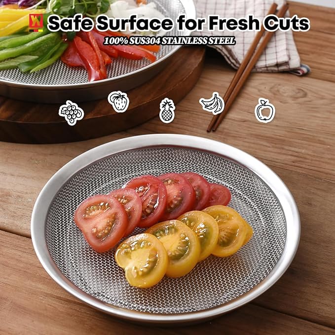 Stainless Steel Mesh Tray Set with Drip Pan, Air Fryer Basket and Tray, Kitchen Colander, Vegetable and Fruit Strainer, Food Filter, BBQ Prep Tool, Fruit Serving Dishes (7.48 inch)