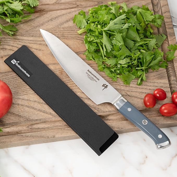 Sensei Knife Sleeves, Set of 8 Knife Protectors - For Kitchen Knives, Felt Lining, Black Plastic Knife Blade Guards, Durable, Cut-Proof - Restaurantware