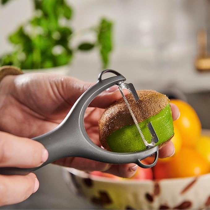 Culinare Serrated Safety Peeler, Grey, Plastic/Stainless Steel, Y Shaped for Maximum Control and Comfort, Manual Tomato/Kiwi Peeler