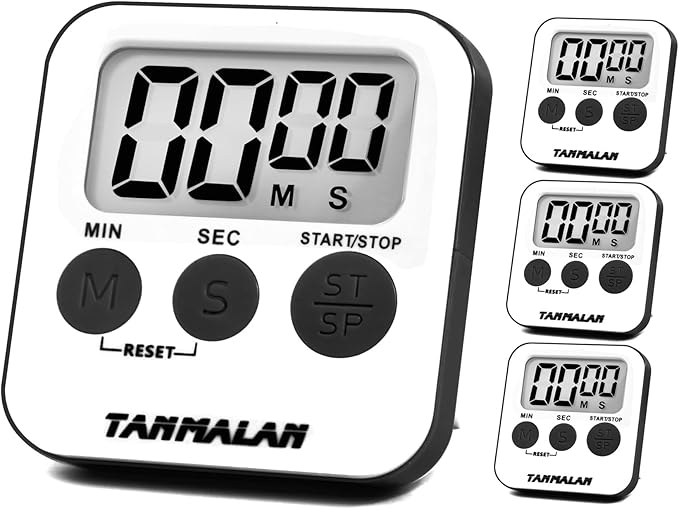 Tanmalan Kitchen Timer for Cooking Loud Alarm, Large Display, Auto Memory Loud Alarm, Large Display,Big Button，for Kids for Teacher Classroom Must Haves,Count Down-up,Easy to use (Black,4 Pack)