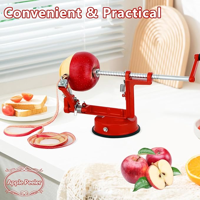 Apple Peeler Corer,Apple Slicer With Stainless Steel Blades,Fruit Cutter Machine, Convenient and Funny, Creative Kitchen Tool Gift for Baking Lover（Red）