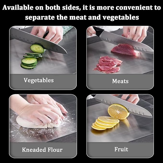 Belothi Stainless Steel Cutting Board, 3 PCS Cutting Boards for Kitchen, 304 Stainless Non Stick Chopping Cutting Board for Meat Fruit & Vegetable (15"x 11",13"x 9",10"x 6")