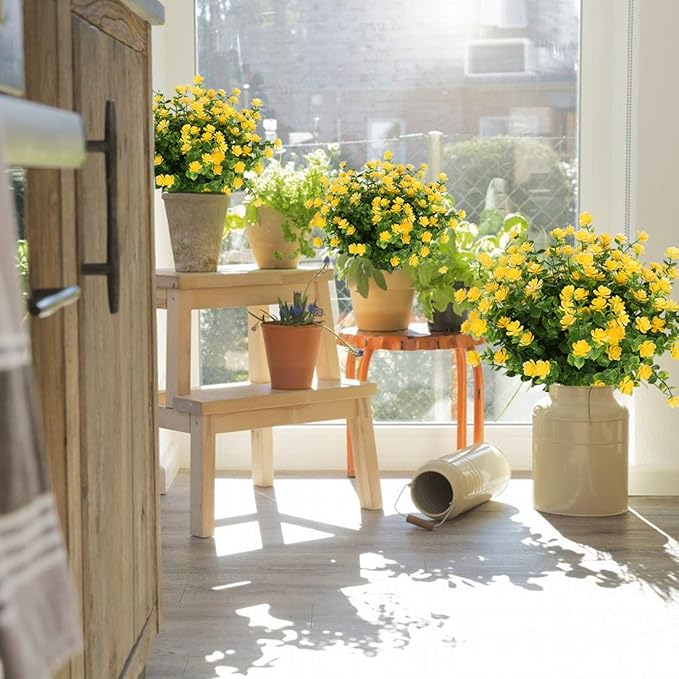 10PCS Artificial Flowers, Fake Artificial Greenery UV Resistant No Fade Faux Plastic Plants for Wedding Bridle Bouquet Indoor Outdoor Home Garden Kitchen Office Table Vase(Yellow)