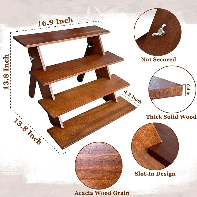 Acacia Wood Cupcake Stand 4 Tier Rustic Wooden Cupcake Stands Cupcake Holder for Wedding, Party Desserts