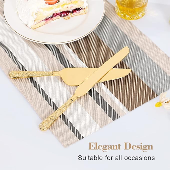 Cake Knife and Server Set for Wedding, Gold Cake Cutting Set, Elegant Cake Knives Cutter Set, Pie Pastry Servers, Birthday Bridal Quinceañera Gift (F-Flower)