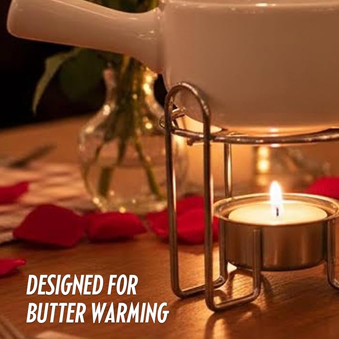 Artestia Butter Warmer for Seafood Set of 4, Ceramic Lobster Butter Warmers with 4 Pieces Tealight Candles for Melting Butter, Chocolate, with Handle, Dishwasher Safe, White