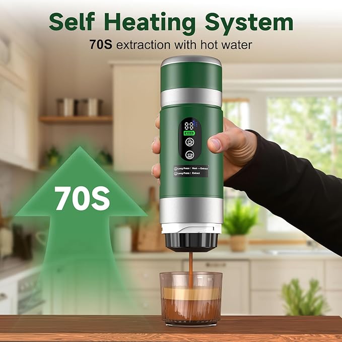 Zordin Portable Espresso Machine with Removeable Battery, 20 bar Mini Travel Coffee maker, Expresso Maker with USB-C,3-in-1 Car Coffee Maker Self-Heating, Ground Coffee & Capsule(Ns&DG)