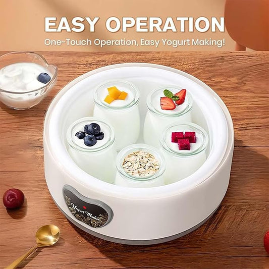 Yogurt Maker, Automatic Digital Yoghurt Maker Machine with 5 Glass Jars 42 Ozs, with Constant Temperature Control for Home Organic Yogurt, Cheese, Fruit Wine (with 5 Cups)