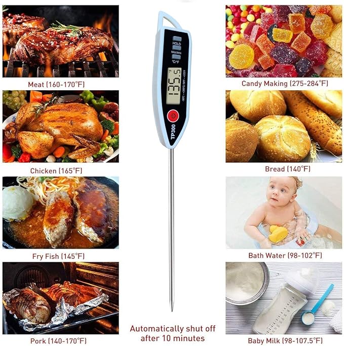 Digital Meat Food Thermometer for Candy Candle Milk BBQCooking Kitchen BBQ, Probe Instant Read Thermometer for Pork Deep Fry Roast Baking Temperature