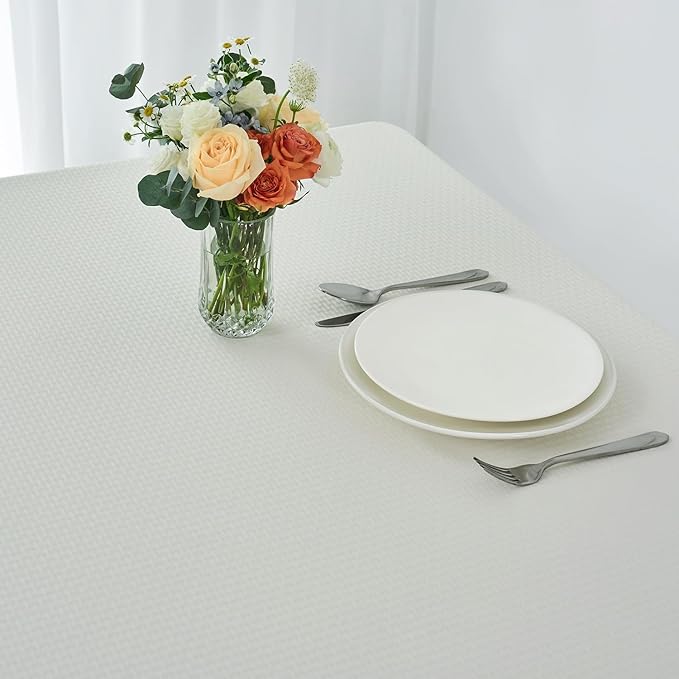 maxmill Tablecloth Weaved Texture Stain Resistant Waterproof, Wrinkle Resistant Washable Table Cloth, Fabric Table Cover for Dining Room, Indoor Outdoor Use, Rectangle 70 x 120 Inch, Ivory