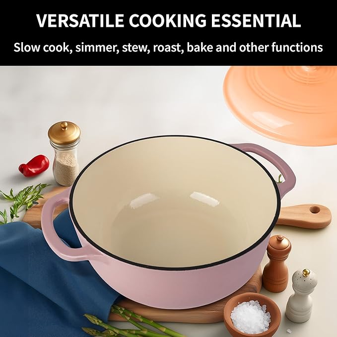 Fijxzct Premium Enameled Cast Iron Dutch Oven for Bread Baking | Non-Stick 5.5QT Oval Bread Oven with Lid | Perfect for Sourdough, Loaf, and Artisan Baking (Round Pink, 5.5 QT)