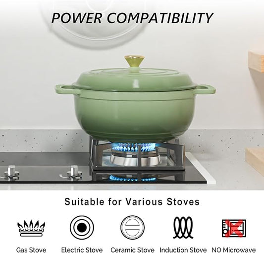 VINGLI 6QT Enameled Cast Iron Round Dutch Oven Pot with Lid, NonStick Casserole Pot with Dual Handles & Silicone GlovesRed, Oven Safe up to 500°F or on Stovetop, Dutch Oven for Bread Baking, Green