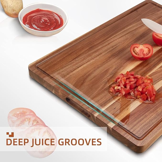 DYTesa Cutting Board, 20 x 15 Inch Large Acacia Wood Cutting Board 1.5" Thick, Durable Wood Cutting Boards for Kitchen with Deep Juice Grooves & Built-in Handles, Easy to Clean