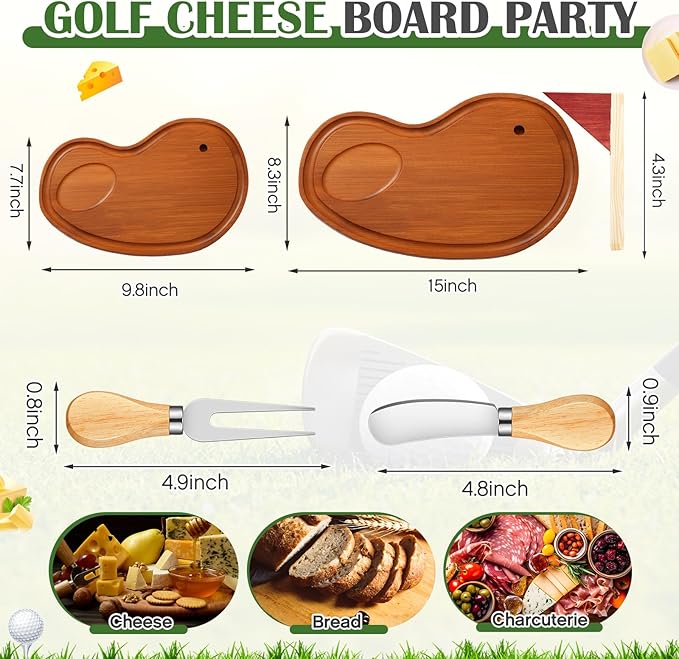 Ziliny Golf Cheese Board Gift Set Party Favor Prizes Charcuterie Wood Board with Knives and Box Father Day Gift for Dad Grandpa Party Tournament Game(Carbonized Bamboo Wood, Golf)