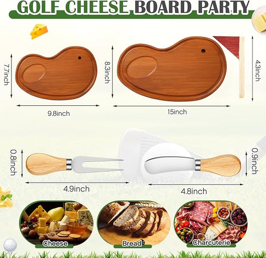 Ziliny Golf Cheese Board Gift Set Party Favor Prizes Charcuterie Wood Board with Knives and Box Father Day Gift for Dad Grandpa Party Tournament Game(Carbonized Bamboo Wood, Golf)